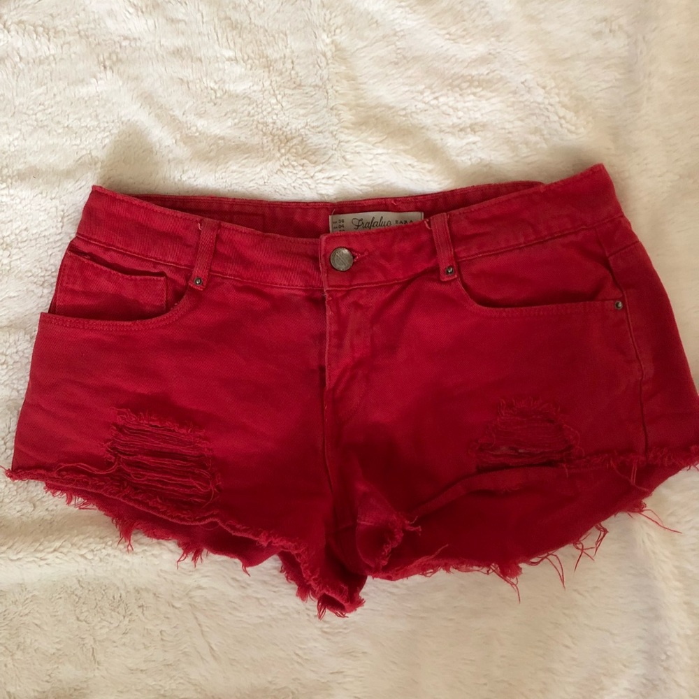 Zara red denim shorts